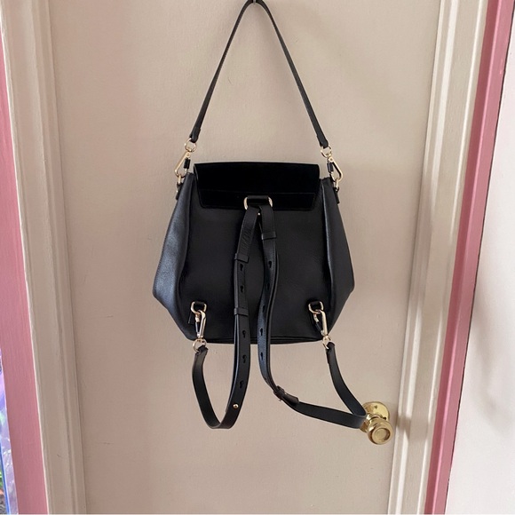 Chloe Faye Black Leather Backpack Shoulder Bag with Gold Tone Hardware - Picture 3 of 9